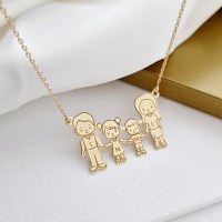 Lantisor Familia mea frumoasa - 4 membri - Argint 925 placat cu Aur Galben 18K - 1