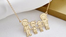 Lantisor Familia mea frumoasa - 4 membri - Argint 925 placat cu Aur Galben 18K