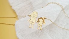 Lantisor Familie - 2 Membri - Bunica si nepotica - Argint 925 placat cu Aur 18K