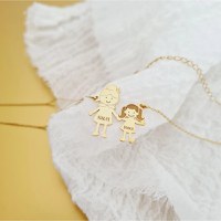 Lantisor Familie - 2 Membri - Bunica si nepotica - Argint 925 placat cu Aur 18K - 1