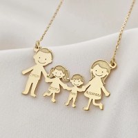 Lantisor Familie - 4 Membri - Argint 925 placat cu Aur 18K - 1