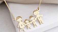 Lantisor Familie - 4 Membri - Aur Galben 14K - 16 mm inaltime