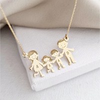 Lantisor Familie - 4 Membri - Aur Galben 14K - 16 mm inaltime - 1