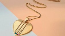 Lantisor Familie Inima - 2 membri - Argint 925 placat cu Aur 18K si cu cristale Swarovski