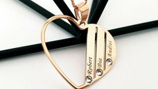 Lantisor Familie Inima - 3 membri - Argint 925 placat cu Aur roz 18K si cu cristale Swarovski