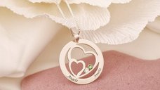Lantisor Familie unita - Inimi in disc - 2 nume si cristale Swarovski - Argint 925