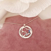 Lantisor Familie unita - Inimi in disc - 4 nume si cristale Swarovski - Argint 925 - 1