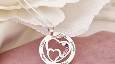 Lantisor Familie unita - Inimi in disc - 5 nume si cristale Swarovski - Argint 925