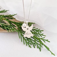 Lantisor festiv - Iubire Angelica - Pandantiv inger cu inima decupata, nume si charm perla - Argint 925 - 1