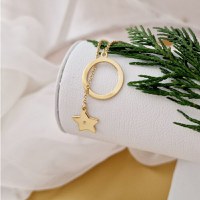 Lantisor festiv lariat - Patrundere stelara - Pandantiv disc si stea cu Diamant natural - Argint 925 placat cu Aur Galben 18K - 1