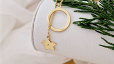Lantisor festiv lariat - Patrundere stelara - Pandantiv disc si stea cu Diamant natural - Argint 925 placat cu Aur Galben 18K