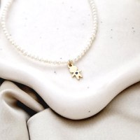 Lantisor Fior al Inocentei - Model cu sirag de perle si pandantiv baiat cu Safir - Argint 925 placat cu Aur Galben 18K - 1