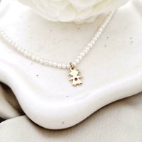 Lantisor Fior al Inocentei - Model cu sirag de perle si pandantiv fetita cu Rubin - Argint 925 placat cu Aur Galben 18K - 1