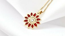 Lantisor Floare de Primavara – Argint 925 placat cu Aur Galben 18K - Email rosu & Cristal Swarovski