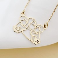 Lantisor In inima mamei - Pandantiv Mama&baieti si inimi cu initiale - Argint 925 placat cu Aur Galben 18K - 1