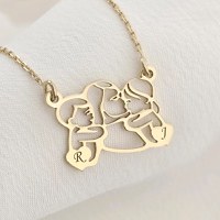 Lantisor In inima mamei - Pandantiv Mama&copii si inimi cu initiale - Argint 925 placat cu Aur Galben 18K - 1