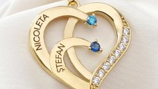 Lantisor Inima cu Poveste - 2 nume si Cristale Zirconia - Argint 925 placat cu Aur 18K