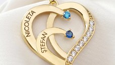Lantisor Inima cu Poveste - 2 nume si Cristale Zirconia - Argint 925 placat cu Aur 18K