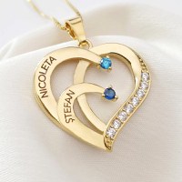 Lantisor Inima cu Poveste - 2 nume si Cristale Zirconia - Argint 925 placat cu Aur 18K - 1