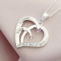 Lantisor Inima cu Poveste - 2 nume si Cristale Zirconia - Argint 925 - 1