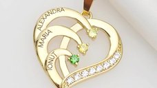 Lantisor Inima cu Poveste - 3 nume si Cristale Zirconia - Argint 925 placat cu Aur 18K