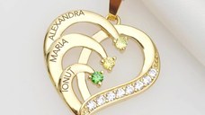 Lantisor Inima cu Poveste - 3 nume si Cristale Zirconia - Argint 925 placat cu Aur 18K