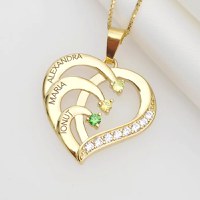 Lantisor Inima cu Poveste - 3 nume si Cristale Zirconia - Argint 925 placat cu Aur 18K - 1