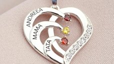 Lantisor Inima cu Poveste - 3 nume si Cristale Zirconia - Argint 925