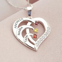 Lantisor Inima cu Poveste - 3 nume si Cristale Zirconia - Argint 925 - 1