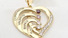 Lantisor Inima cu Poveste - 4 nume si Cristale Zirconia - Argint 925 placat cu Aur 18K