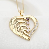Lantisor Inima cu Poveste - 4 nume si Cristale Zirconia - Argint 925 placat cu Aur 18K - 1