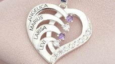 Lantisor Inima cu Poveste - 4 nume si Cristale Zirconia - Argint 925