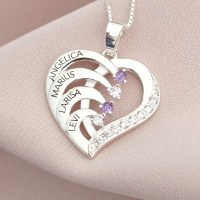 Lantisor Inima cu Poveste - 4 nume si Cristale Zirconia - Argint 925 - 1