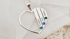 Lantisor Inima familiei - 3 nume si cristale Swarovski - Argint 925