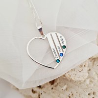 Lantisor Inima familiei - 3 nume si cristale Swarovski - Argint 925 - 1