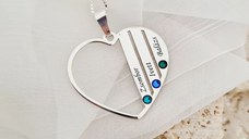 Lantisor Inima familiei - 3 nume si cristale Swarovski - Argint 925