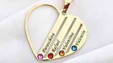 Lantisor Inima familiei - 4 nume si cristale Swarovski - Argint 925 placat cu Aur 18K