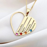 Lantisor Inima familiei - 4 nume si cristale Swarovski - Argint 925 placat cu Aur 18K - 1