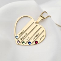 Lantisor Inima familiei - 5 nume si cristale Swarovski - Argint 925 placat cu Aur 18K - 1