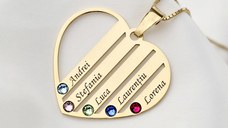 Lantisor Inima familiei - 5 nume si cristale Swarovski - Argint 925 placat cu Aur 18K