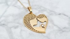Lantisor Inima - Mama si fiu - Argint 925 placat cu Aur 18K, cristal Swarovski