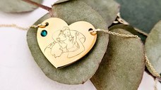 Lantisor Inima - personalizat cu siluete familie - Aur galben 14K - Cristal Swarovski