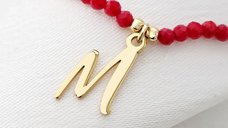 Lantisor Initiala - Pietre Coral & Initiala - Argint placat cu Aur Galben 18K