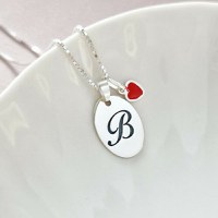 Lantisor Love Initial - Pandantiv oval cu initiala si charm Inima - Argint 925 - 1