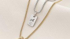 Lantisor Lumia – Placute cu initiale & cristal Zirconia - Otel Inoxidabil 316L