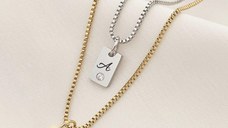 Lantisor Lumia – Placute cu initiale & cristal Zirconia - Otel Inoxidabil 316L