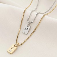 Lantisor Lumia – Placute cu initiale & cristal Zirconia - Otel Inoxidabil 316L - 1