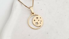 Lantisor luna si stelute - Pandantiv 16 mm - Luna si stelute - Argint 925 placat cu Aur Galben 18K