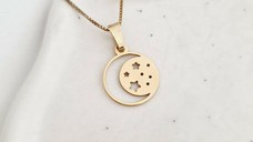 Lantisor luna si stelute - Pandantiv 16 mm - Luna si stelute - Argint 925 placat cu Aur Galben 18K
