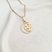 Lantisor luna si stelute - Pandantiv 16 mm - Luna si stelute - Argint 925 placat cu Aur Galben 18K - 1